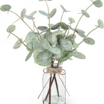 Bessol Artificial Eucalyptus Stems in Glass Vase with Faux Water 135&quot Fake Plants for Home Decor Coffee Table Centerpie (New)