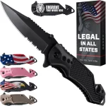 GOOD WORKER Legal Pocket Knife with 295 Serrated Blade Glass Breaker Seat Belt Cutter - EDC Sharp Folding Knives with (New)