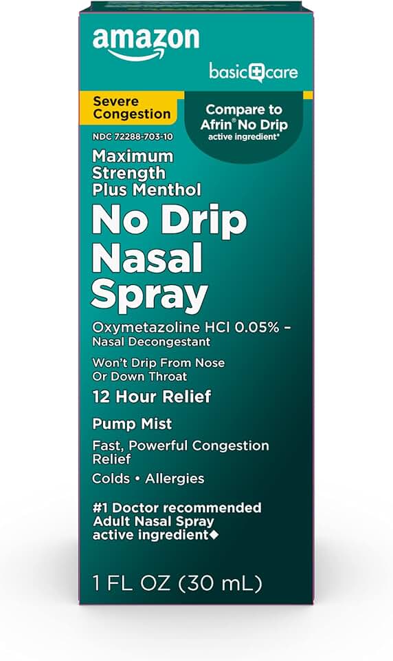 71GRQQtUJTL._AC_UL960_QL65_ Amazon Basic Care No Drip Severe 12 Hour Nasal Decongestant Pump Mist Maximum Strength Plus Menthol Allergy Relief 1 fl (New) - Image 1