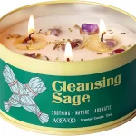 AOOVOO Sage Candle for Cleansing - 3 Wick 12oz Large Scented Candle with Crystals &amp Sage Leaves Inside Soy Candles Non To (New)