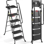 HBTower 5 Step Ladder Folding Step Ladder with Handrails &amp Tool Tray Step Ladder with Wide Anti-Slip Pedal for Home and (New)
