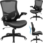 Office Chair Ergonomic Desk Chair Computer PU Leather Home Office Chair Swivel Mesh Back Adjustable Lumbar Support Flip- (New)