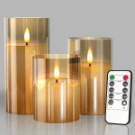 Tyawon Glass Battery Operated LED Flameless Candles with Remote and Timer Real Wax Candles Warm Color Flickering Light fo (New)