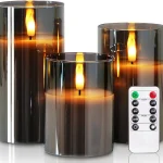 Homemory Grey Glass Flameless Candles Real Wax Remote Timer 3 Pack D3&quotxH4&quot5&quot6&quot battery operated flickering LED pilla (New)