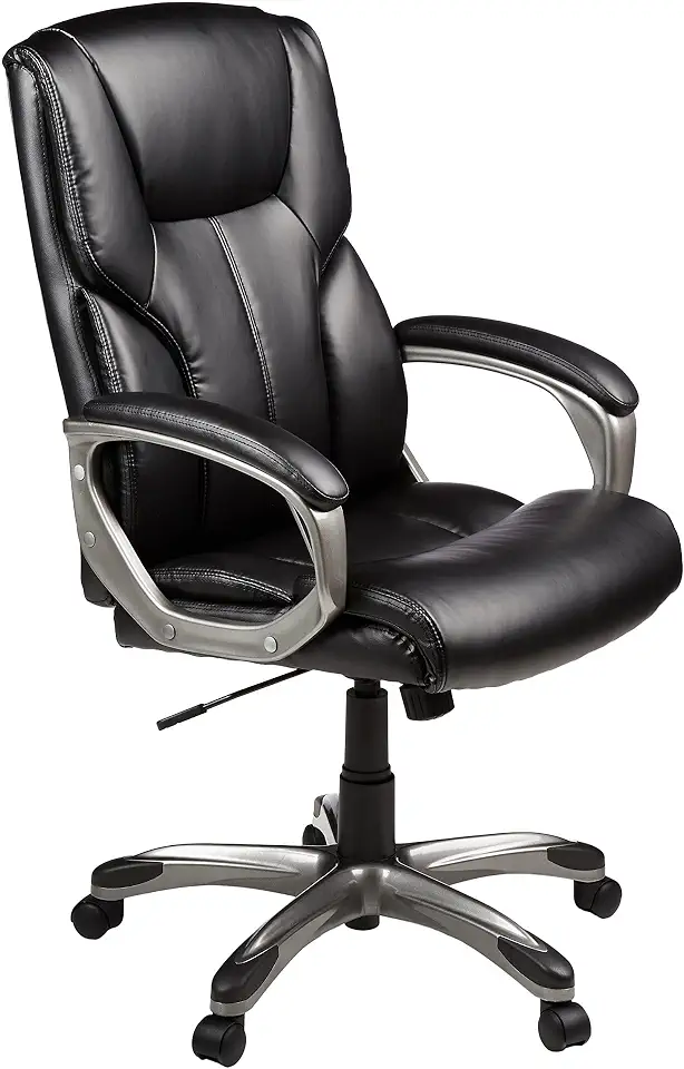 71QNAm1DGXL._AC_UL960_FMwebp_QL65_ Amazon Basics Executive High Back Office Chair Adjustable Height Tilt Swivel Padded Seat Bonded Leather Wheels Blac (New) - Image 1