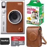 Fujifilm Instax Mini EVO Hybrid Brown Instant Camera Instax Mini Twin Pack Instant Film 32GB microSD Card with Adapter (New)