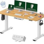 FLEXISPOT EN2 60"x24" Whole-Piece Standing Desk with Power Strip Maple Whole-Piece Desktop Easy-Access Clamp Power Str (New)
