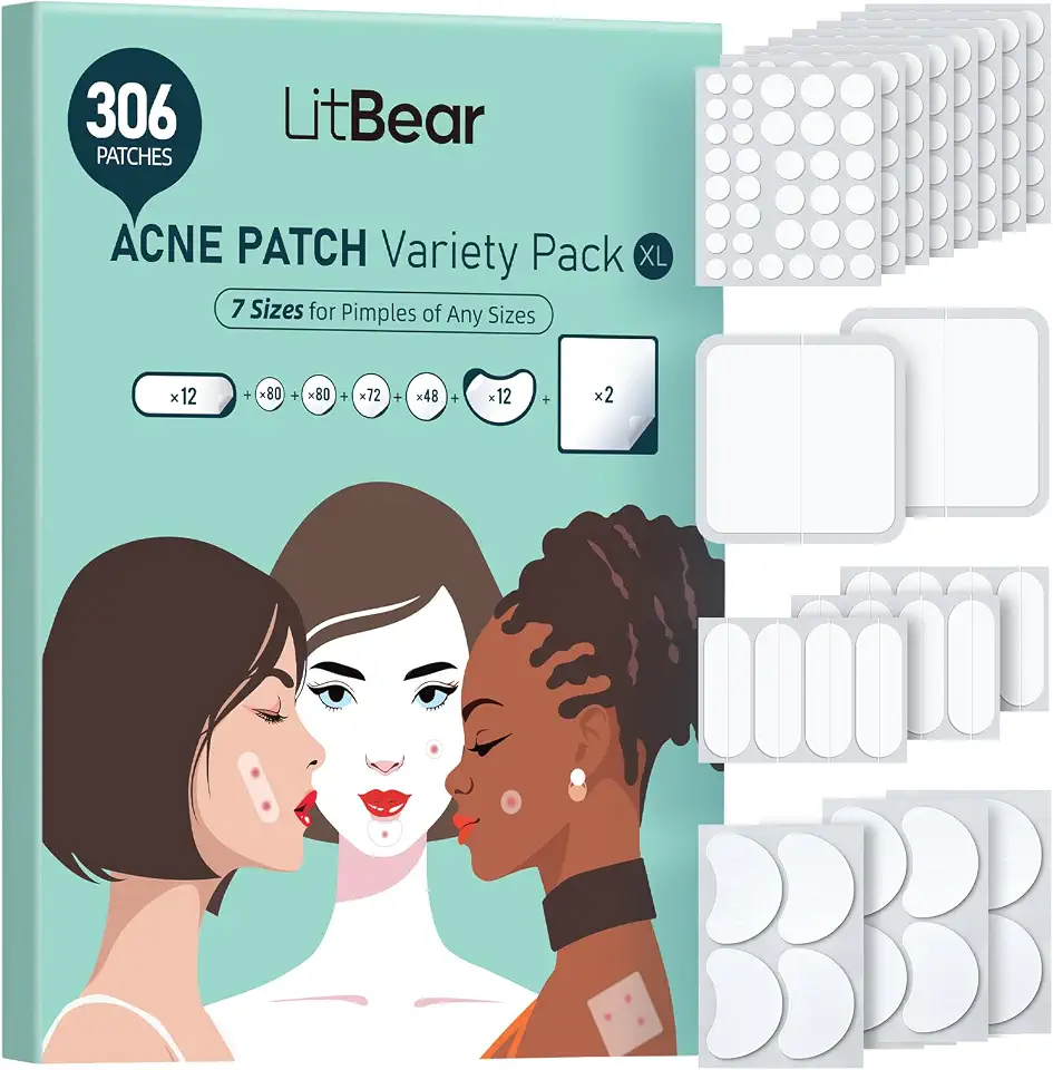 71R6jw9zIGL._AC_UL960_FMwebp_QL65_ LitBear Large Pimple Patches for Face & Body 7 Sizes 306 Counts Big Acne Patches for Chin Cheek Forehead Nose Neck (New) - Image 1