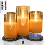 GenSwin Glass Rechargeable Flameless Candles with Remote &amp Charging Base Gold Timer Battery Operated LED Candles Real (New)