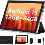 ECOPAD Android 15 Tablet 10 Inch Tablets with Keyboard Mouse 12GB RAM 64GB ROM 1TB Expand 2 in 1 Tableta with WiFi 6 (New)