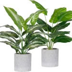 Der Rose 2 Pack 16&quot Indoor Fake Plants for Desk Shelf Bathroom Decor Natural-looking potted greenery with two leaf style (New)