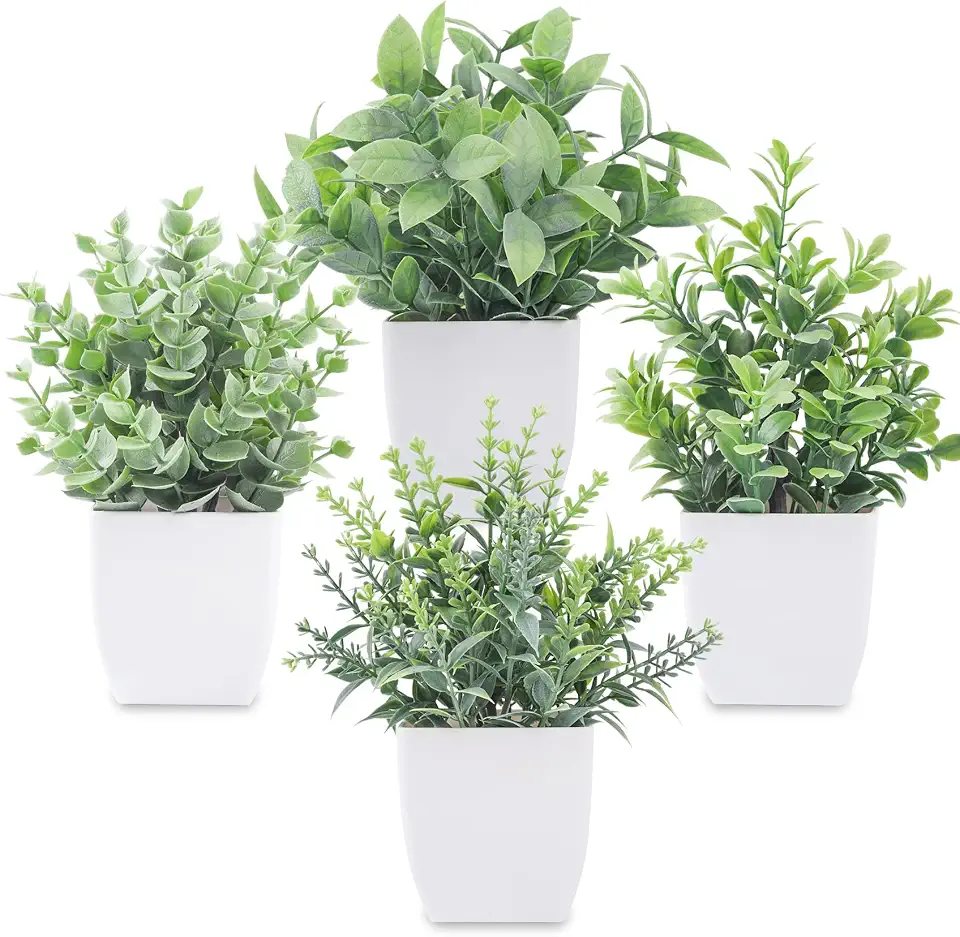 71YUh1Ig0cL._AC_UL960_FMwebp_QL65_ Der Rose 4 Pack 7" Mini Fake Plants Artificial Plants for Bathroom Decor Frosted eucalyptus look easy-care artificial (New) - Image 1