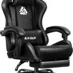 N-GEN GAMING Gaming Chair with Footrest Lumbar High-Back All Black Reclining Backrest Linkage Armrests Durable PU L (New)