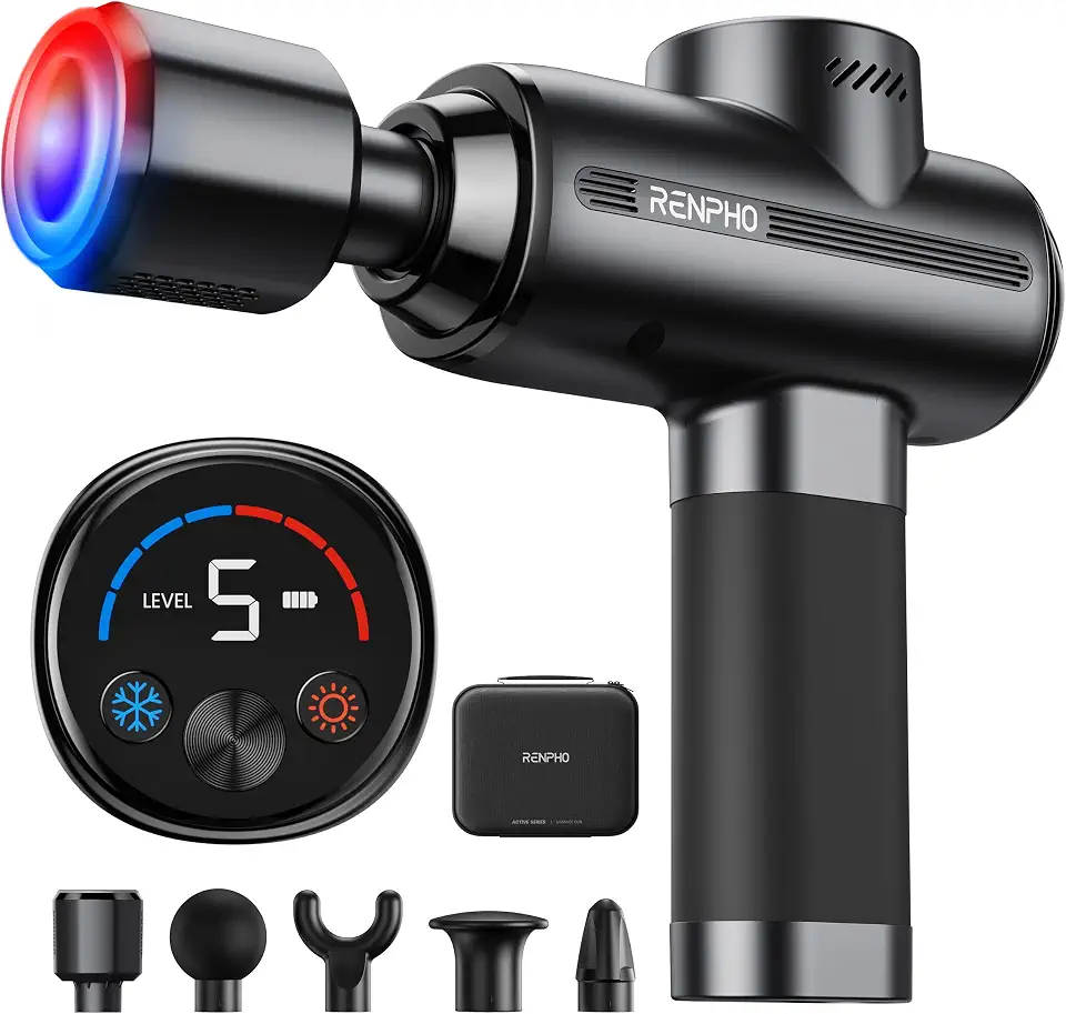 71Yw8tm3ewL._AC_UL960_FMwebp_QL65_ RENPHO Active Thermacool 2 Massage Gun with Intuitive Heat and Cold Control VA Display Handheld Percussion 10mm Deep Tis (New) - Image 1