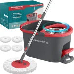 SONGMICS Spin Mop and Bucket Set with Pedal Wringer 4 Microfiber Pads Floor Cleaning Mop with Bucket Adjustable Handl (New)