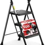 HBTower Step Ladder Folding Step Stool with Wide Anti-Slip Pedal Sturdy Steel Ladder Convenient Handrail Lightweight (New)