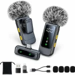 Wireless Lavalier Microphone for iPhone &amp Android USB-C Clip-On Microphone Noise Cancelling Recording Mic LED Power Di (New)