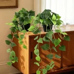 LFF 2Pack Fake Pothos Hanging Plant with Pot Realistic Faux Trailing Plant 33in Long Artificial Draping Pothos Greenery (New)