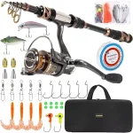 PLUSINNO Fishing Rod and Reel Combos - Carbon Fiber Telescopic Fishing Pole - Spinning Reel 12 1 Shielded Bearings Stainl (New)