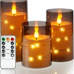 Amagic Grey Flameless Candles with Remote Flickering Battery Operated Candles with Embedded Fairy Lights Acrylic LED Can (New)