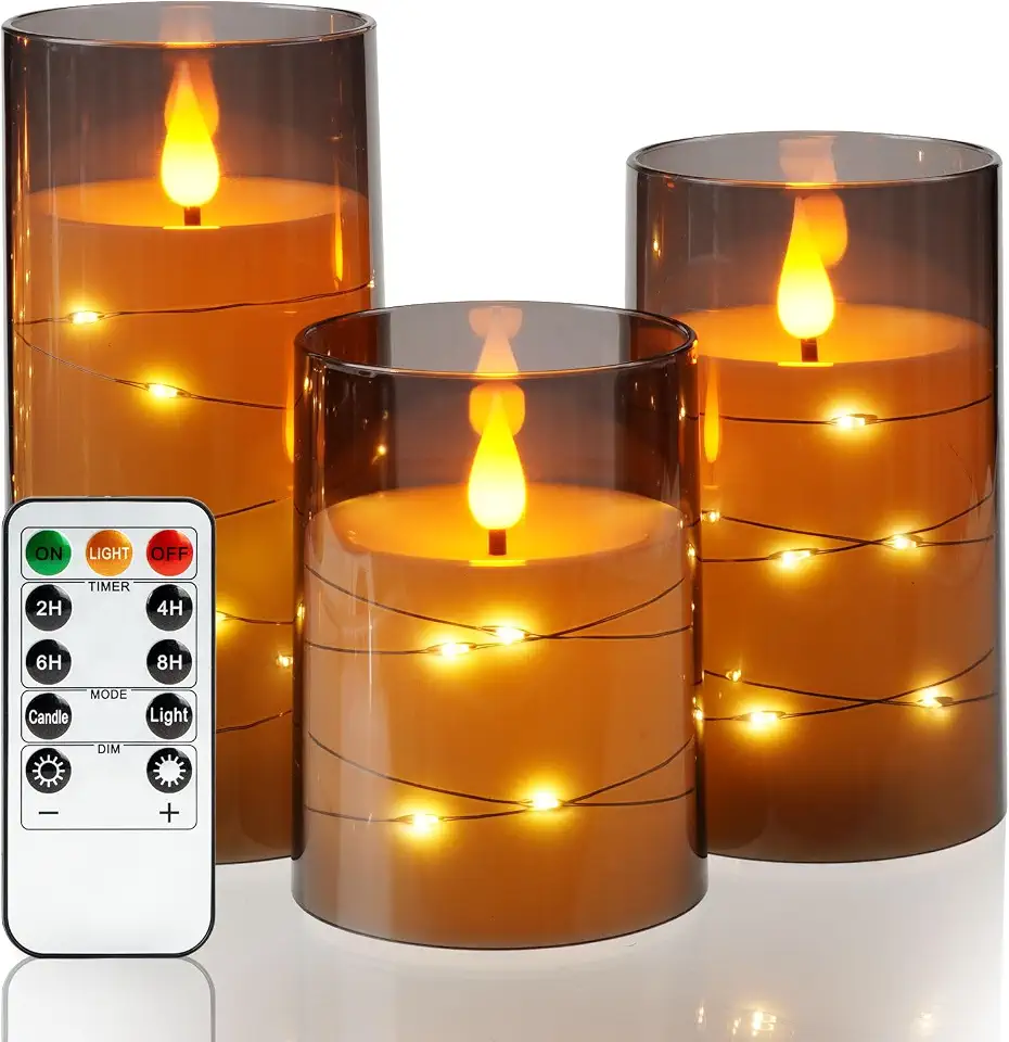 71a29CA3QaL._AC_UL960_FMwebp_QL65_ Amagic Grey Flameless Candles with Remote Flickering Battery Operated Candles with Embedded Fairy Lights Acrylic LED Can (New) - Image 1