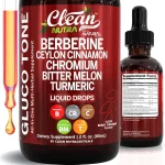 Clean Nutra Berberine with Ceylon Cinnamon Supplement Liquid Drops Bitter Melon Extract Glucomannan Gymnema Chromium (New)