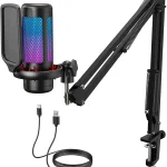 TONOR Gaming Microphone Set with Boom Arm Vocal Condenser Microphone for Content Creators USB Mic for PC with Stand RG (New)
