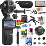 DJI Osmo Pocket 4P Content Bundle with Mic Mini Wireless Mic 128GB Extreme Memory Selfie Stick Grip Editing Software (New)