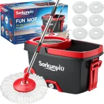 Sarkunpio Spin Mop and Bucket Set with 6 Mop Heads Dark Grey Floor mop with wringer hand-press wringing 61&quot extra-lon (New)