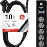 GE Surge Protector Power Strip 10 Ft Long Extension Cord 6 Outlet Extender 800 Joules Flat Plug Wall Mount Twist-to- (New)