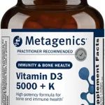Metagenics Vitamin D3 5000 K2 MK-7 Bone Support 60 Softgels 125 mcg Vitamin D with Bioavailable Vitamin K and MK-7 (New)