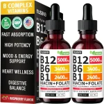 NUSAVA Vitamin B12 5000mcg with B6 &amp B1 Liquid Drops Raspberry Pack of 2 Energy Brain and Heart Support Methylcobala (New)