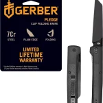 Gerber Gear Pledge Pocket Knife with Pocket Clip - 37&quot Full Panel Plain Edge Blade Folding Knife - EDC Gear and Equipment (New)