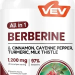 VEV Berberine Supplement with Ceylon Cinnamon Cayenne Pepper 120 Capsules With Turmeric Milk Thistle Supports Metabo (New)
