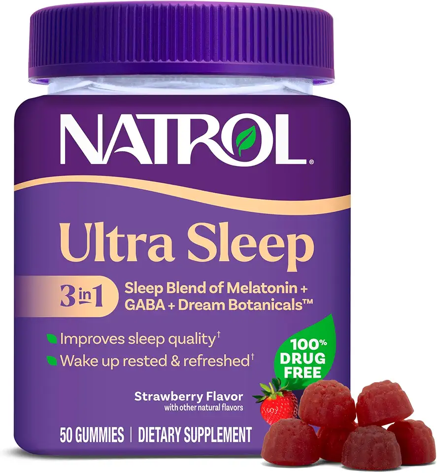 71hq8f06AEL._AC_UL960_FMwebp_QL65_ Natrol Ultra Sleep 3-in-1 5mg Melatonin GABA & Botanicals 50 Gummies Improve Sleep Quality Wake Up Rested & Refreshe (New) - Image 1