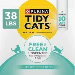 Purina Tidy Cats Free and Clean Unscented Clumping Cat Litter 38 lb Box Activated charcoal delivers lasting odor contro (New)