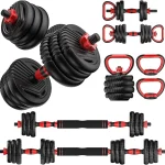 UNNMIIY Adjustable Dumbbell set20/30/45/70/90lbs Free Weight Set 5 in1 Dumbbell Set with ConnectorUsed as BarbellKett (New)