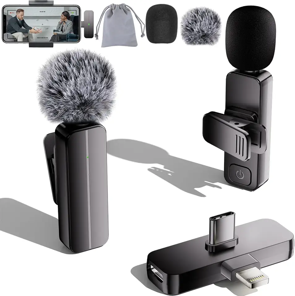 71lzcSrnyVL._AC_UL960_FMwebp_QL65_ Bulatry 2-Pack Wireless Mini Lavalier Microphone for iPhoneAndroid Phone - 65ft Cordless Clip on Mics with Noise Reductio (New) - Image 1