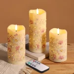 Eywamage Floral Fiber Optic Flameless Pillar Candles with Remote Set of 3 Flickering Butterfly Fairy LED Candles 3 AA B (New)