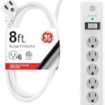 GE Surge Protector Power Strip 8 Ft Extension Cord 6 Outlet Extender 800 Joules Flat Plug Twist-to-Close Safety Cover (New)
