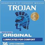 Trojan Original Latex Lubricated Condoms for Men 36 Count Premium Latex Classic Straight Condoms Help Reduce Risk of (New)