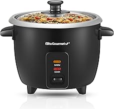 71qkl7admwL._AC_UY218_ Elite Gourmet ERC003BX Rice Cooker Keep Warm Black 6 Cups Cooked 3 Cups Uncooked Also Makes Soups Stews Grains an (New) - Image 1