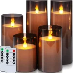 Homemory Gray Flickering Flameless Candles Battery Operated Acrylic LED Pillar Candles with Remote Control and Timer Hal (New)