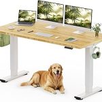 FLEXISPOT 60" x 30" Solid Bamboo Standing Desk White Frame Real Bamboo Desktop with Natural Grain Durable Sustainabl (New)