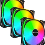 MONTECH AX120 PRO ARGB PWM 120mm Fan 3-Pack High-End 360Â° ARGB Lighting Rifle Bearing Quiet Low-Noise 600 1600RPM Fa (New)