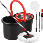 Spin Mop and Bucket Mop and Bucket with Wringer Set for Home 360 Spinning Mop Bucket Floor Cleaning Tool with One Microf (New)