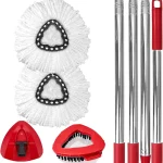 Spin Mop Replacement Set for EasyWring 1-Tank 2 Heads Handle Base Brush Microfiber Washable Long-lasting Rust-Res (New)