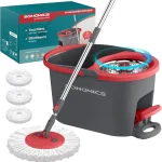 SONGMICS Spin Mop and Bucket Set with Pedal Wringer 3 Microfiber Pads Floor Cleaning Mop with Bucket Adjustable Handl (New)
