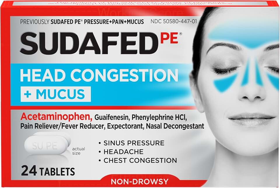 71y1iepAMVL._AC_UL960_QL65_ Sudafed PE Head Congestion Mucus Relief Tablets Non-Drowsy 24 Ct For Sinus Pressure Congestion & Headache Deconges (New) - Image 1