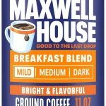 Maxwell House Ground Coffee Breakfast Blend Mild Roast 11 oz Canister Bright &amp Flavorful Mild Roast Coffee Smooth &amp D (New)